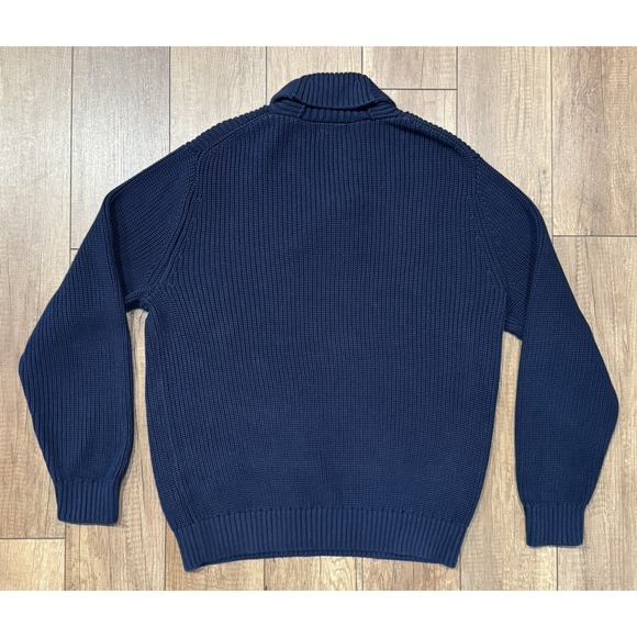 L.L. Bean Men's Navy Blue Shawl Collar Heavyweight Knit Cotton Sweater Size L - Picture 9 of 13
